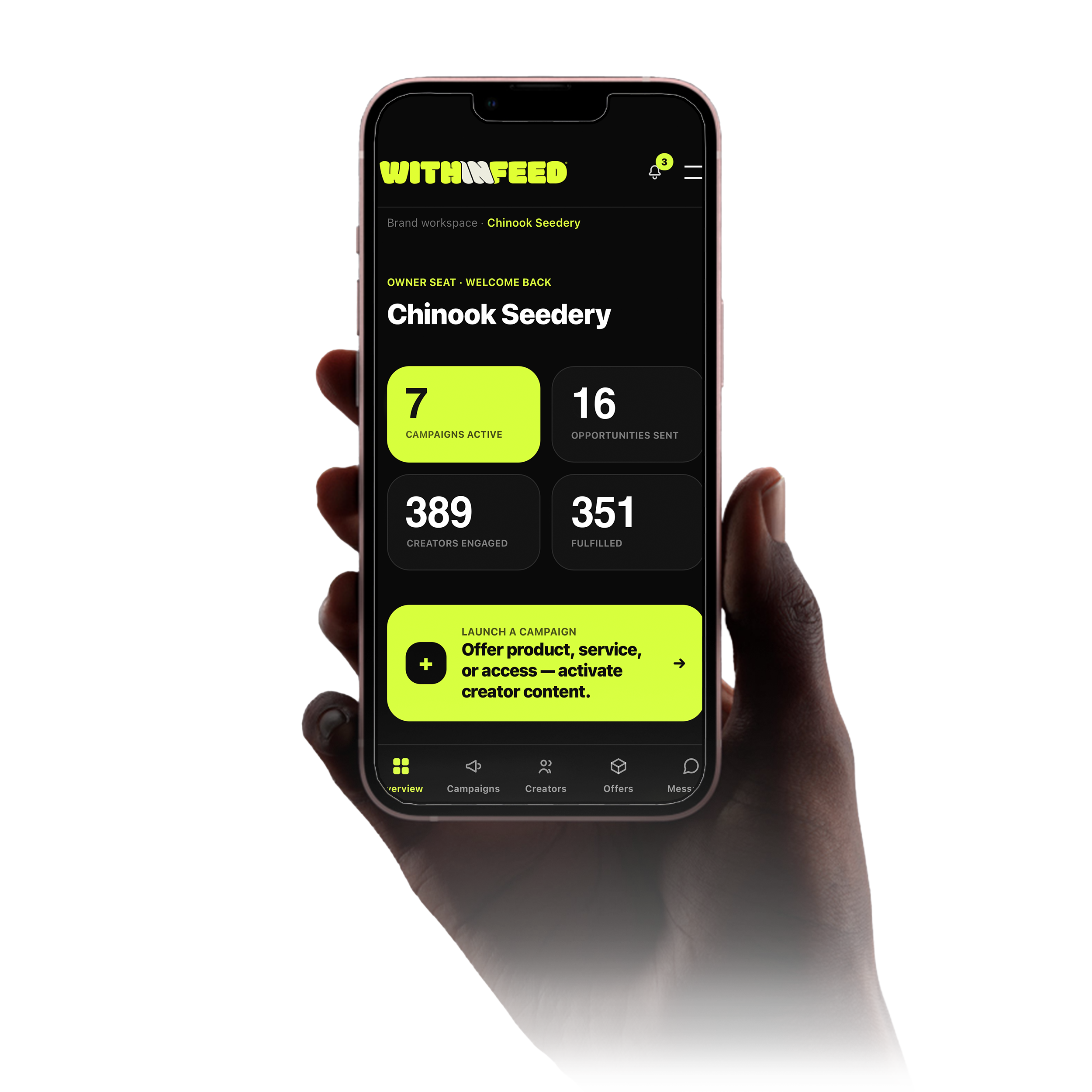 The WITHINFEED brand workspace on mobile